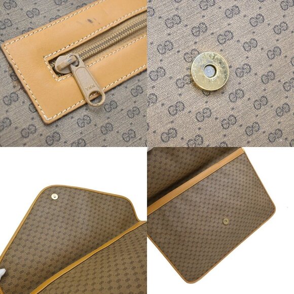 GUCCI Micro GG Pattern Clutch Hand Bag PVC Leather Brown Made In Italy - Picture 6 of 16